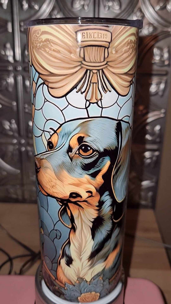 Dachshund Tumbler Black and Tan with Stained Glass 20 OZ Tumbler