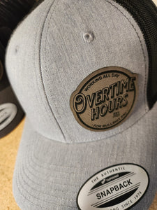 Overtime Hours Bullshit Pay Trucker Cap Hat with Leather Patch