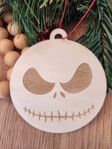 Nightmare Jack Face Laser Cut and Engraved Wood Ornament