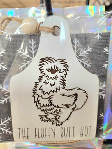 The Fluffy Butt Hut Silkie Chicken Laser Cut and Engraved Wood Ornament