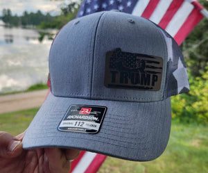 Trump with 556 on the side Trucker Cap Hat with Leather Patch