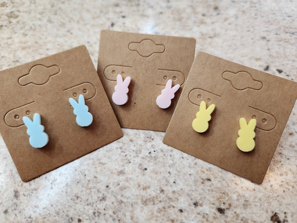 Pink Yellow or Blue Pastel Bunny Laser Cut Acrylic Handmade Earring Studs