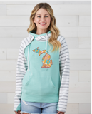 Ladies Michigan Retro Flower Stripe Double Hood Pullover