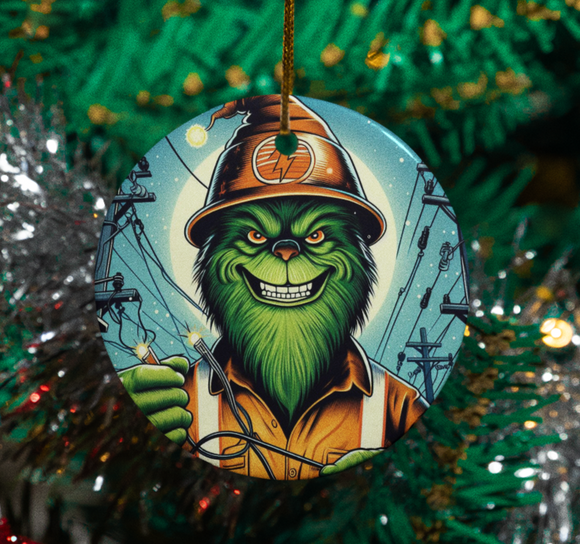 Green Monster Lineman Christmas Ornament