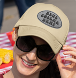 Blue Collar Brat Trucker Cap Hat with Leather Patch