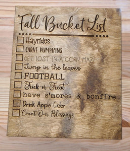 Fall Bucket List Engraved Sign