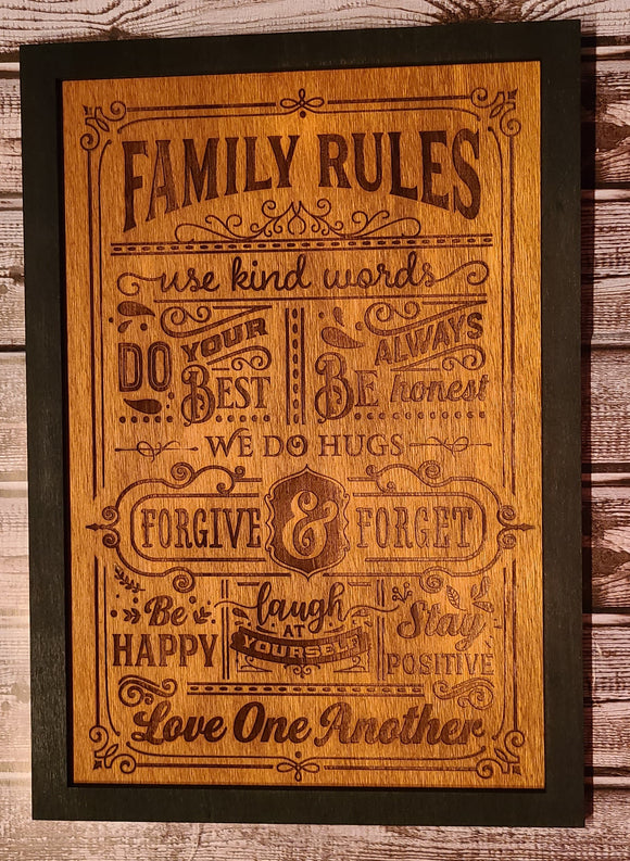 Family Rules Sign Laser cut and engraved
