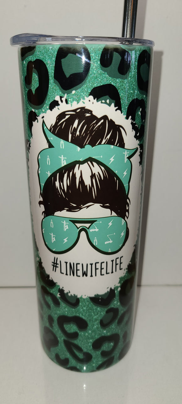 Linewife Life Teal and Leopard 20 OZ Tumbler