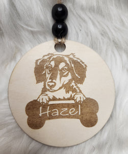 Dachshund Personalized Laser Cut and Engraved Wood Ornament