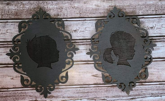 Laser cut and engraved silhouette keepsake