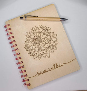 Engraved Spiral Wood Notebook with engraved pen - Personalized Dream Journal, Custom Art Sketch Book, Notebook for Drawing Writing