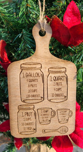 Kitchen Measurements Cutting Board Laser Cut and Engraved Wood Ornament