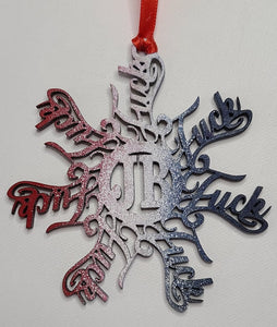 FJB Red White and Blue Snowflake Laser Cut Wood Ornament