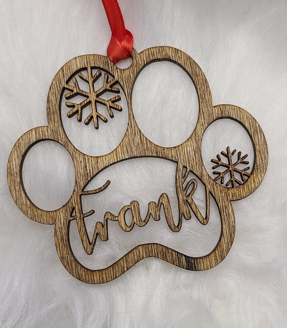 Pet name Personalized Laser Cut and Engraved Wood Ornament