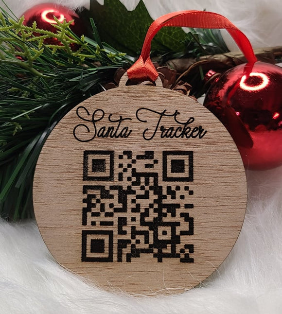 Santa Tracker QR Code NORAD Cut Wood Ornament