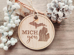 Mich You Laser Cut and Engraved Wood Ornament