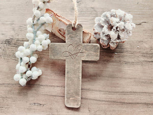 Distressed Cross Laser Cut and Engraved Wood Ornament