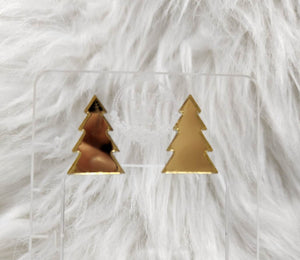 Christmas Tree Gold Mirror Earring Studs