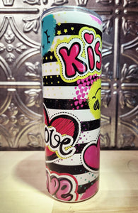 Love and Kiss Graffiti Striped 20 OZ Tumbler