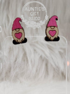 Valentine Gnome Earring Studs Laser Cut Wood Handmade