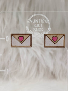 Valentine Mail Evelope Earring Studs Laser Cut Wood Handmade