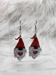 Glitter Gnome Gonk with Heart Dangle Earrings Acrylic Handmade Laser Cut