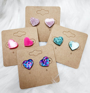 Glitter Heart Laser Cut Acrylic Handmade Earring Studs