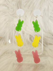 3 Bunnies Easter Laser Cut Acrylic Handmade Earring Studs