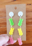 3 Bunnies Easter Laser Cut Acrylic Handmade Earring Studs