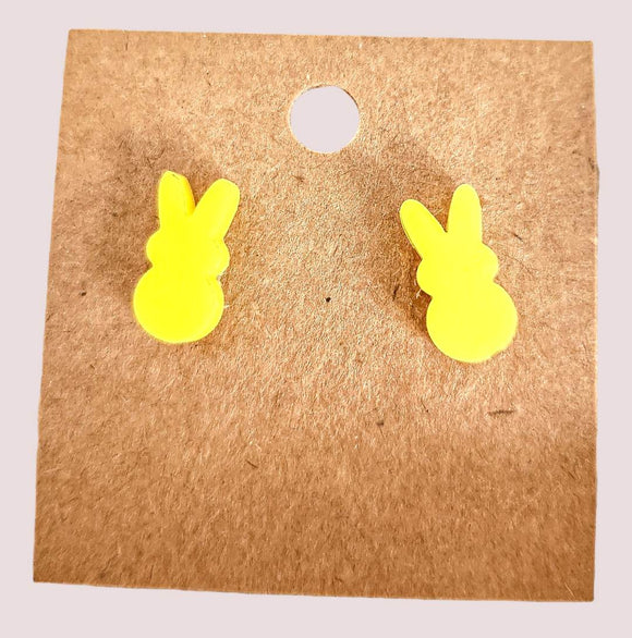 Pink Yellow or Green Bunny Laser Cut Acrylic Handmade Earring Studs