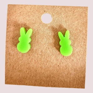 Pink Yellow or Green Bunny Laser Cut Acrylic Handmade Earring Studs