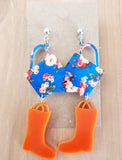 Watering Can and Rain Boots Dangle Earrings Laser Cut Acrylic Handmade Earrings