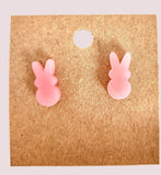 Pink Yellow or Green Bunny Laser Cut Acrylic Handmade Earring Studs