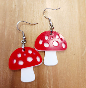 Red Mushroom Dangle Earrings Laser Cut Acrylic Handmade Earrings