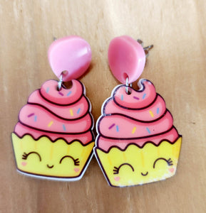 Cupcake Dangle Earrings Laser Cut Acrylic Handmade Earrings