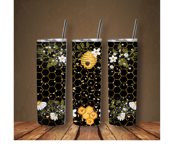 Bees with a hive 20 OZ Skinny Tumbler with Straw