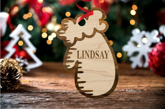 Laser engraved Personalized Wood Mitten Ornament