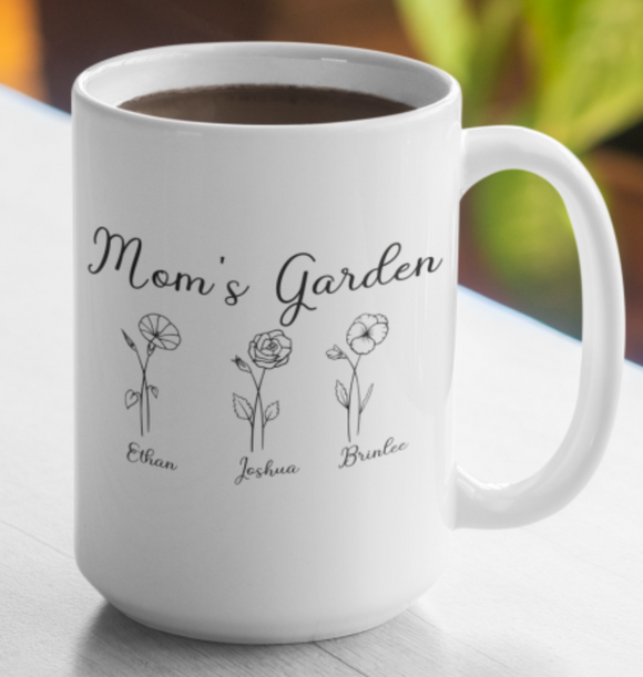 Mom's Garden or Grandma's Garden Coffee Mug with Birth Month Flowers