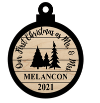 Our First Christmas as Mr. and Mrs. Tree  Laser Cut and Engraved Wood Ornament