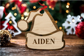 Laser Cut/engraved Personalized Wood Santa Hat Ornament